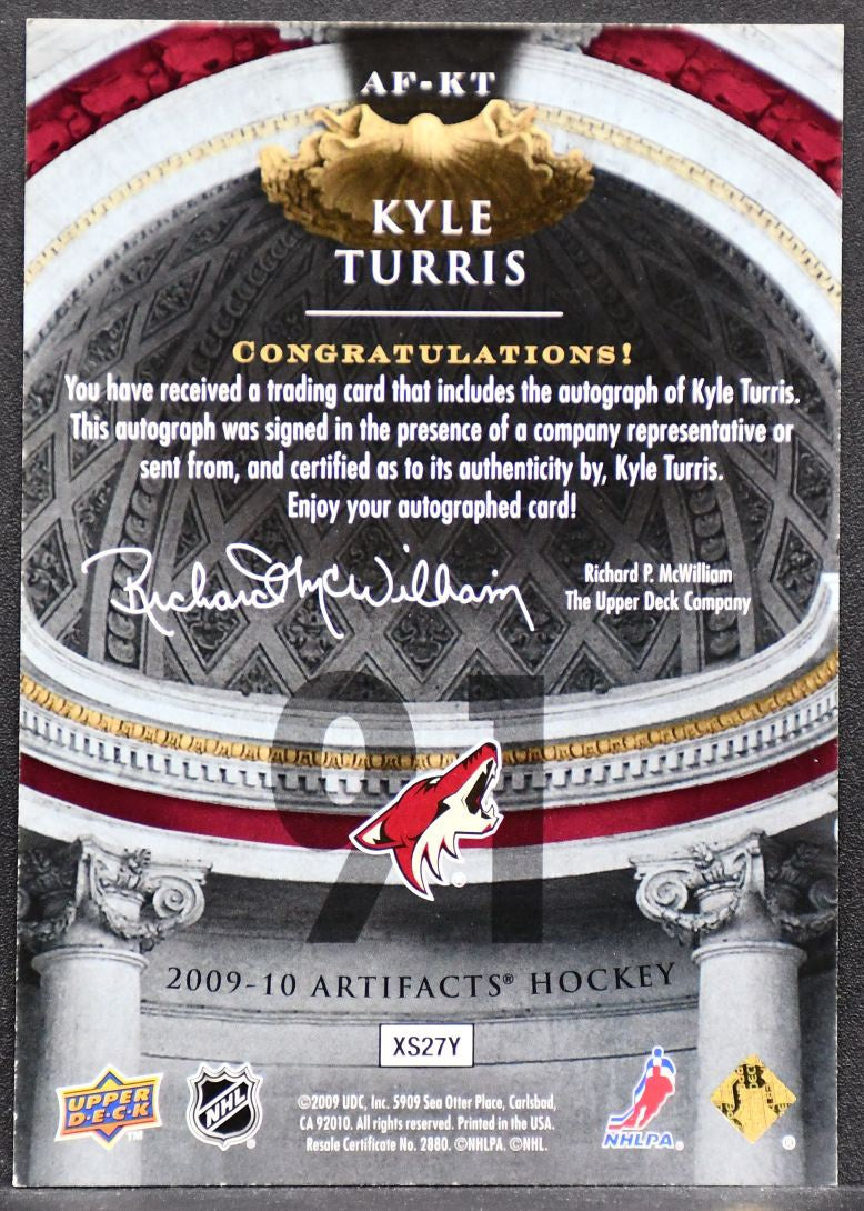 2009-10 UD Artifacts Autofacts Kyle Turris AF-KT Phoenix Coyotes Auto