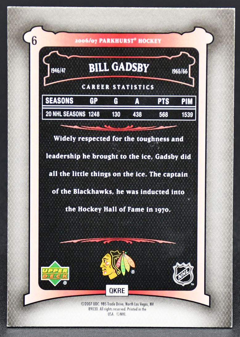 2006-07 UD Parkhurst Auto Bill Gadsby 6 Auto