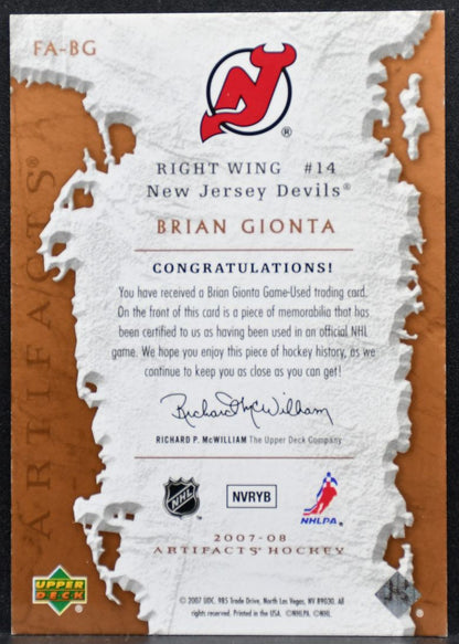 2007-08 Upper Deck Artifacts Frozen Brian Gionta Devils 258/299 Jersey 5177