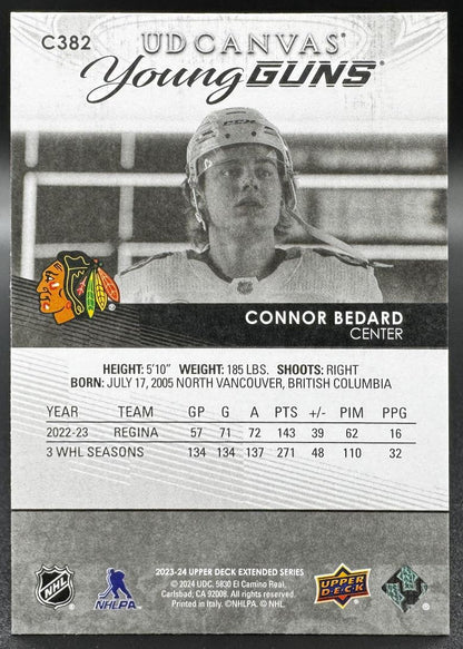 2023-24 UD Series Extended Young Guns Canvas Connor Bedard 5 Chicago Blackhawks