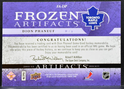 2011-12 UD Artifacts Frozen Jerseys Purple Dion Phaneuf Maple Leafs Jersey 9592