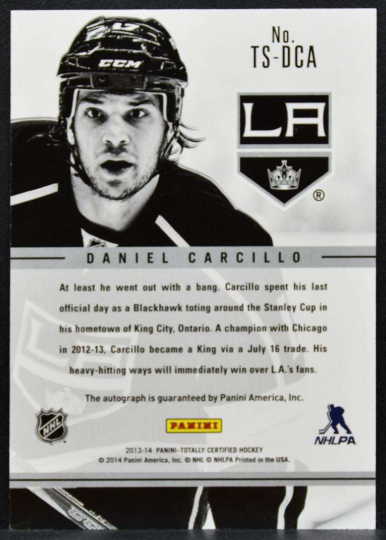 2013-14 Panini Totally Certified Carcillo TS-DCA Los Angeles Kings Auto 1277