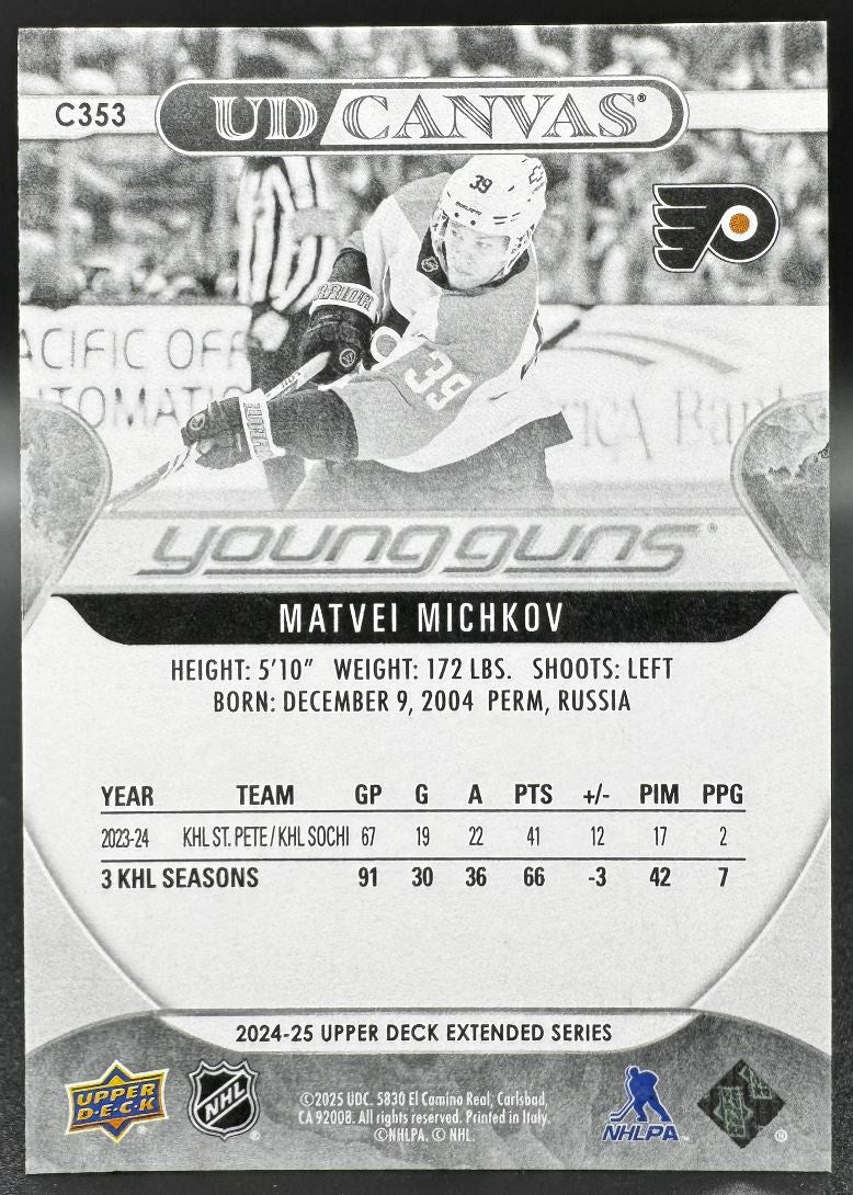 2024-25 UD Young Guns Canvas Matvei Michkov 79 Philadelphia Flyers RC