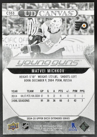 2024-25 UD Young Guns Canvas Matvei Michkov 79 Philadelphia Flyers RC