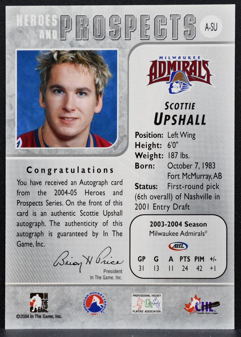 2004-05 In The Game Heroes and Prospects Autographs Upshall Auto 1889