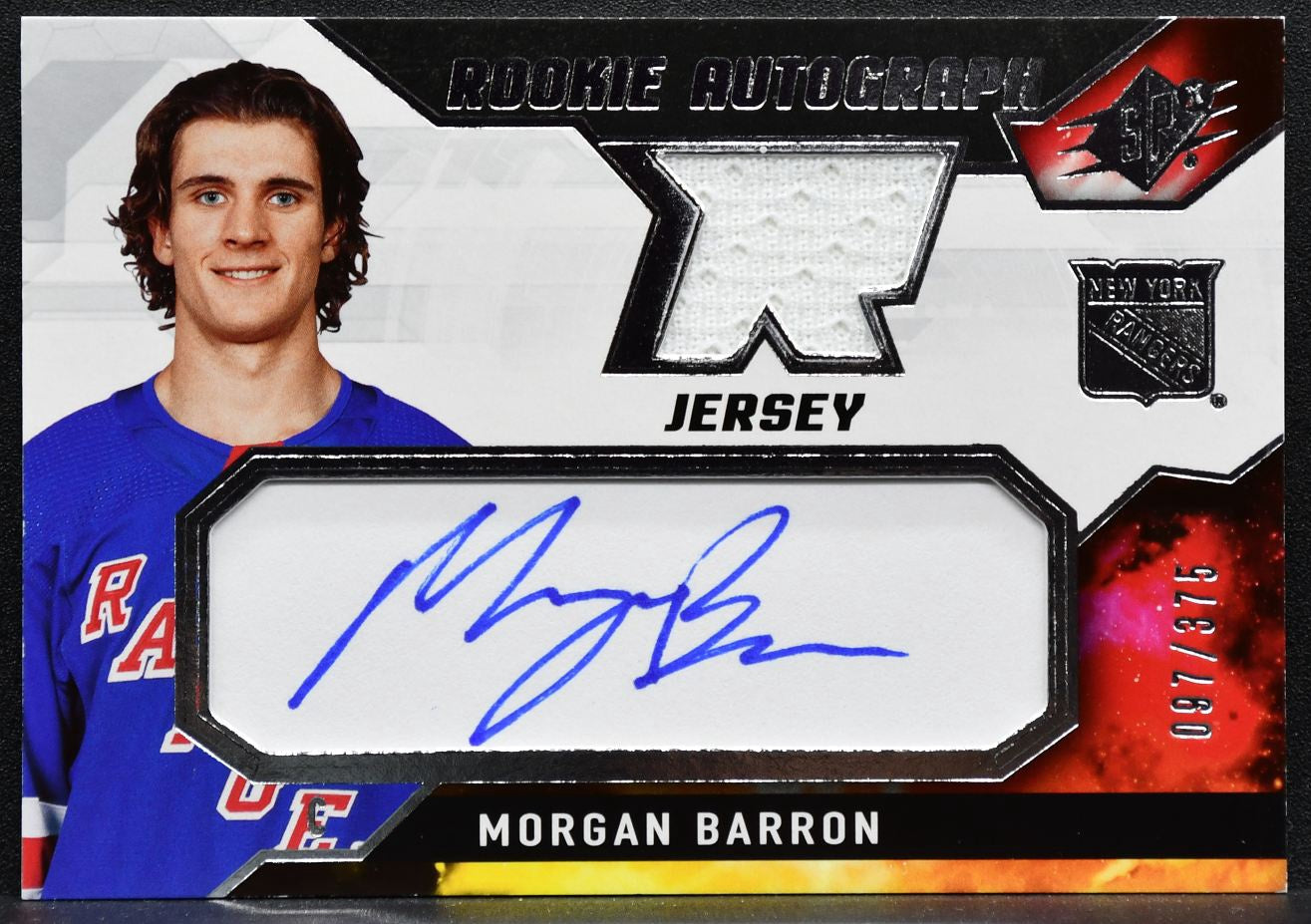 2021-22 SPx Rookie Auto Jersey Morgan Barron Rangers RC Auto 097/375 Jersey 3475
