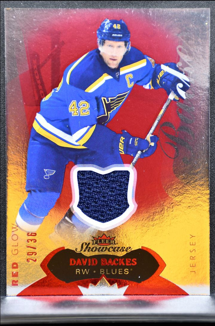 2014-15 Fleer Showcase Jersey Red Glow David Backes 81 Blues 29/36 Jersey 3291