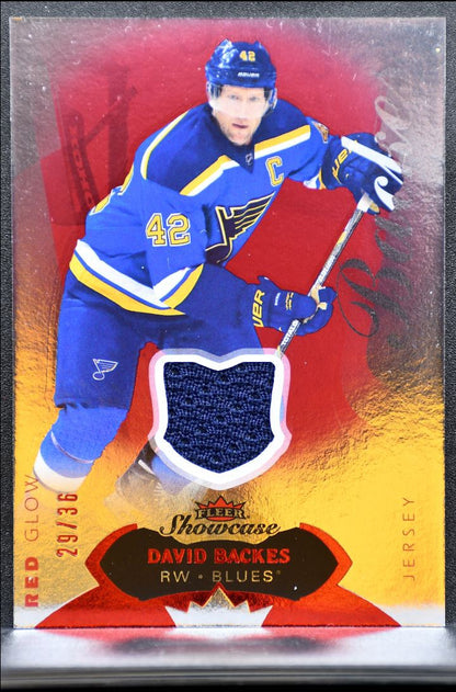 2014-15 Fleer Showcase Jersey Red Glow David Backes 81 Blues 29/36 Jersey 3291