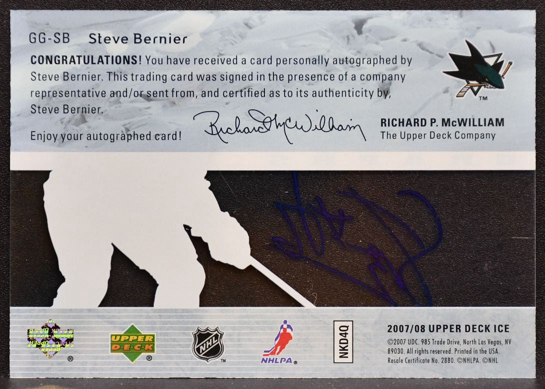 2007-08 Upper Deck Ice Glacial Graphs Steve Bernier GG-SB Sharks Auto 7259