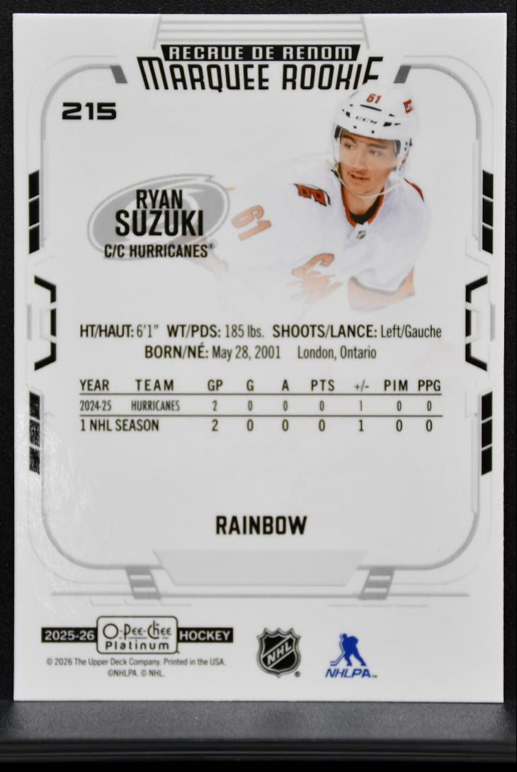 2025-26 O-Pee-Chee Platinum Marquee Rookie Rainbow Ryan Suzuki RC 9508