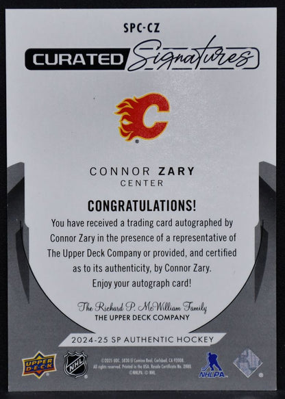 2024-25 SP Authentic Curated Signatures Connor Zary SPC-CZ Flames Auto 068/299