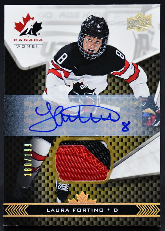 2018-19 UD Team Canada Juniors Auto Patch Laura Fortino 58 Auto 180/199 Patch