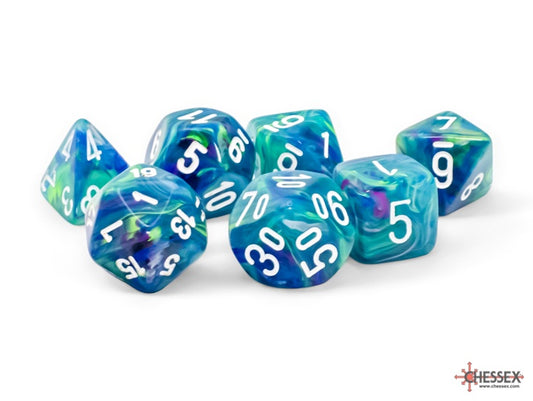 Mega-hedral Festive 7-Die Set Waterlily / White Chessex Dice (CHX22546)