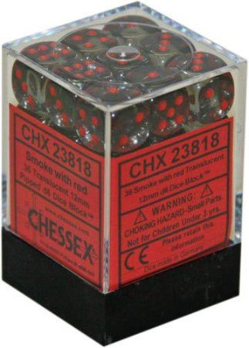 Translucent 36 * D6 Smoke / Red 12mm Chessex Dice (CHX23818)