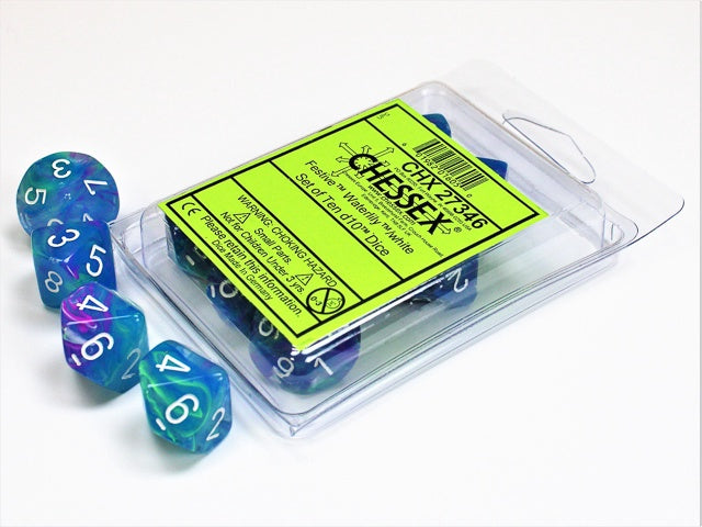 Festive 10 * D10 Waterlily / White Chessex Dice (CHX27346)