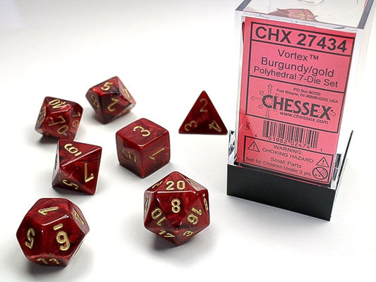 Vortex 7-Die Set Burgundy / Gold Chessex Dice (CHX27434)