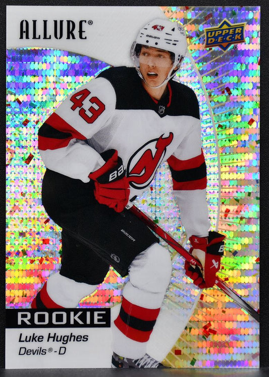 23-24 UD Allure RC Gold Glitter Bomb Luke Hughes 139 New Jersey Devils RC /199 7932
