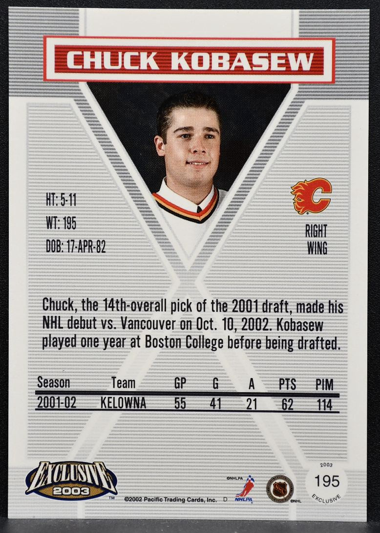 2002-03 Pacific Exclusive Auto Rookie Chuck Kobasew Flames Auto 380/1000 9402