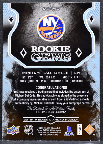 2018-19 UD Black Diamond Rookie Gems Michael Dal Colle RC Auto 078/199 7646