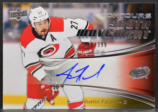 2015-16 UD Contours Youth Movement Auto Justin Faulk Hurricanes Auto 8184