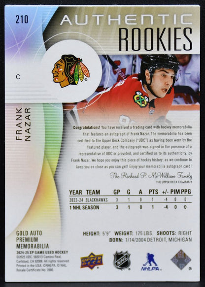 2024-25 SP Used Gold Premium Material Nazar Blackhawks RC Auto 08/10 Patch 4838
