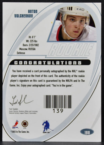 2002-03 Be a Player Signature Series Rookie Autos Anton Volchenkov RC Auto 2496