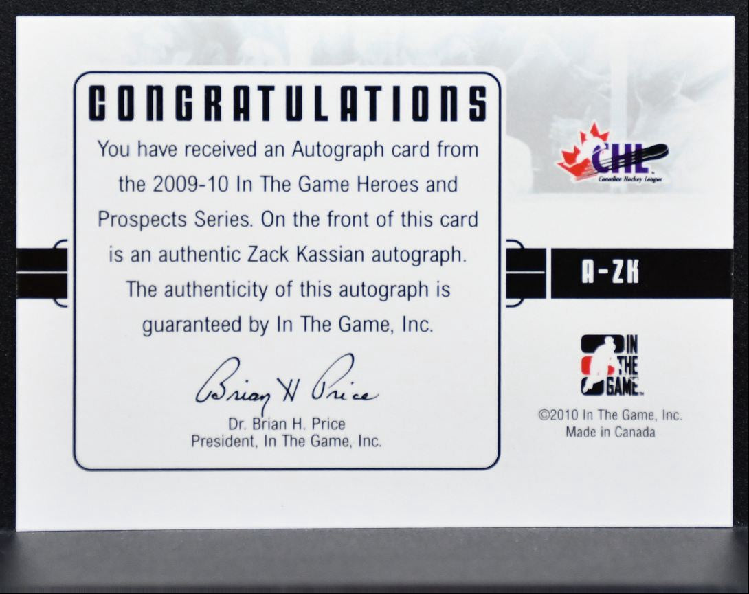 2009-10 In The Game Heroes and Prospects Autographs Kassian Auto 9984