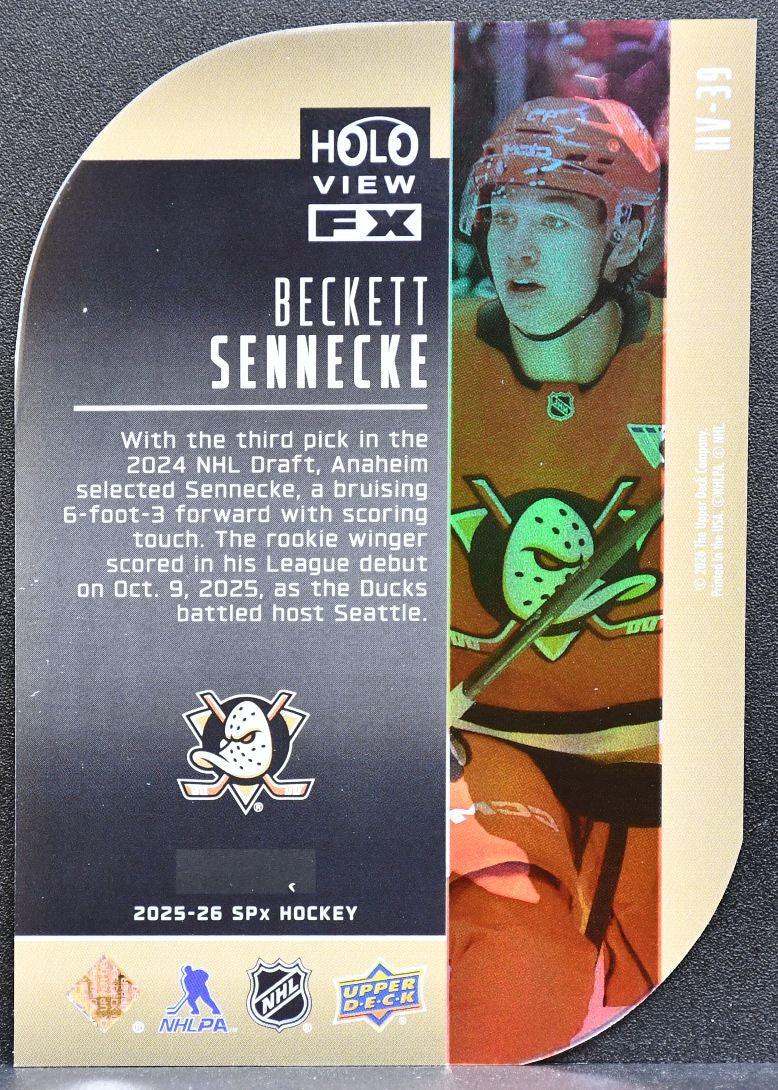 2025-26 SPx HoloView FX Rookie Beckett Sennecke HV-39 Anaheim Ducks RC 0054