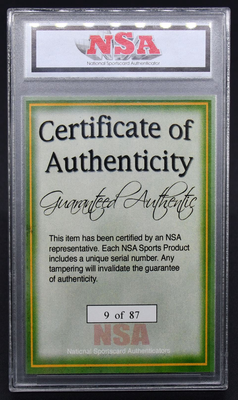 NSA Game Used Memorabilia Sidney Crosby 9/87 Jersey