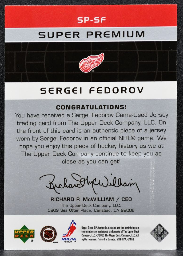 2002-03 SP Authentic Super Premium Sergei Fedorov SP-SF Red Wings 445/599 4411