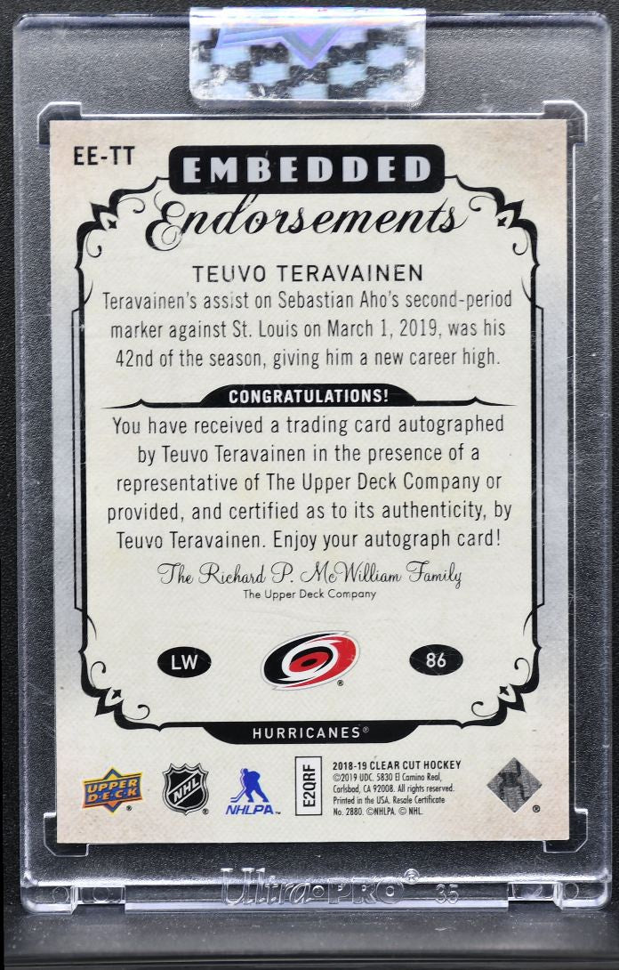 2018-19 UD Clear Cut Embedded Endorsements Teravainen Hurricanes Auto /99 7589