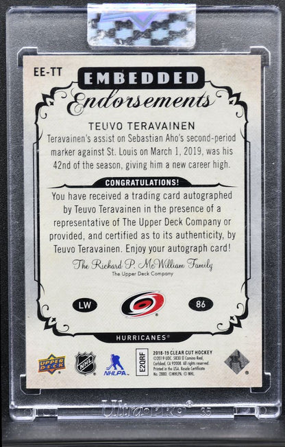 2018-19 UD Clear Cut Embedded Endorsements Teravainen Hurricanes Auto /99 7589