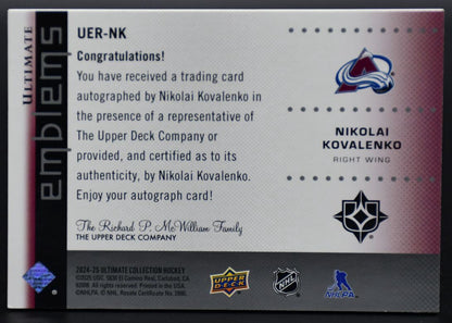2024-25 UD Ultimate Collection Nikolai Kovalenko Colorado Avalanche RC Auto