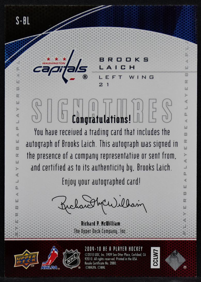 2009-10 UD Be A Player Signatures Brooks Laich S-BL Washington Capitals Auto