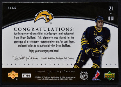 2007-08 UD Trilogy Script One (Young Stars) Drew Stafford S1-DS Sabres Auto 9703