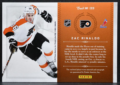 2012-13 Panini Rookie Treasures Auto Jersey Zac Rinaldo Flyers Auto Jersey 9235