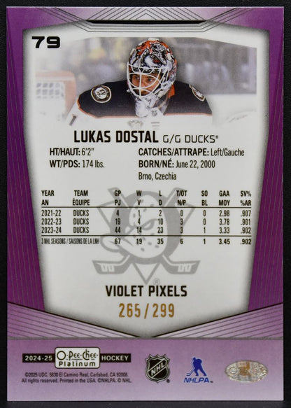 2024-25 O-Pee-Chee Platinum Violet Pixels Lukas Dostal 79 Ducks 265/299 8171