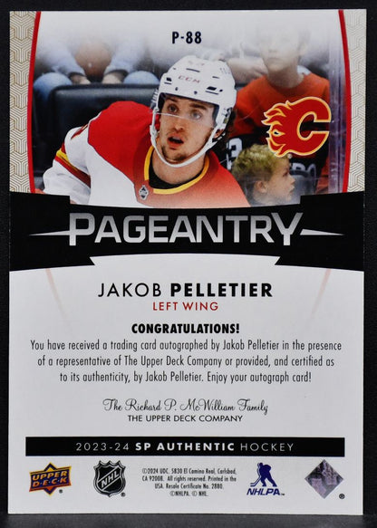 2023-24 SP Authentic Pageantry Autographs Jakob Pelletier P-88 Flames Auto 5600
