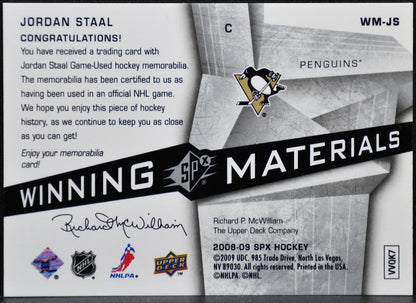 2008-09 SPx Winning Materials Jordan Staal WM-JS Pittsburgh Penguins Jersey 1211
