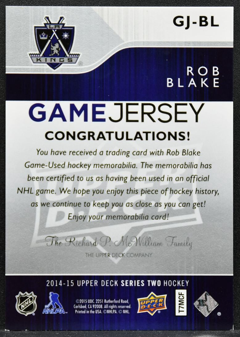 2014-15 Upper Deck Series 2 Game Jerseys Rob Blake GJ-BL Kings Jersey 2723