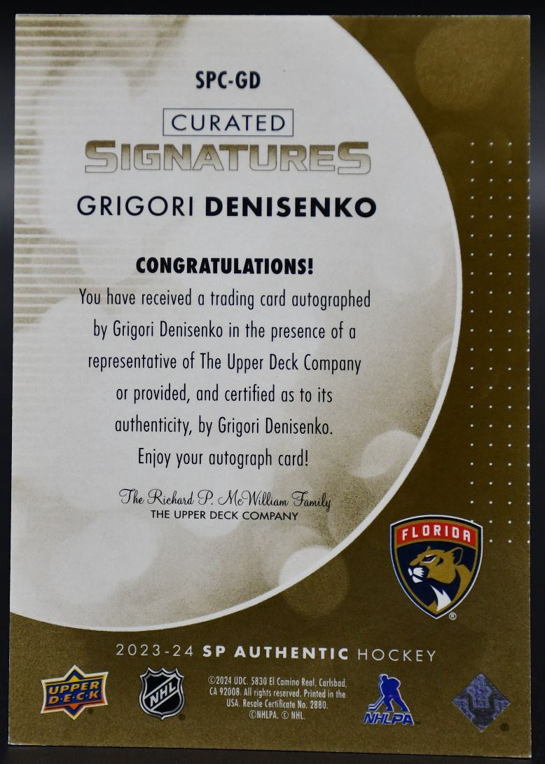 2023-24 SP Authentic Grigori Denisenko SPC-GD Florida Panthers Auto 123/299