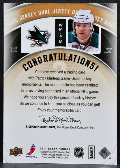 2011-12 SPx Winning Materials Patrick Marleau WM-PM San Jose Sharks Jersey 3643