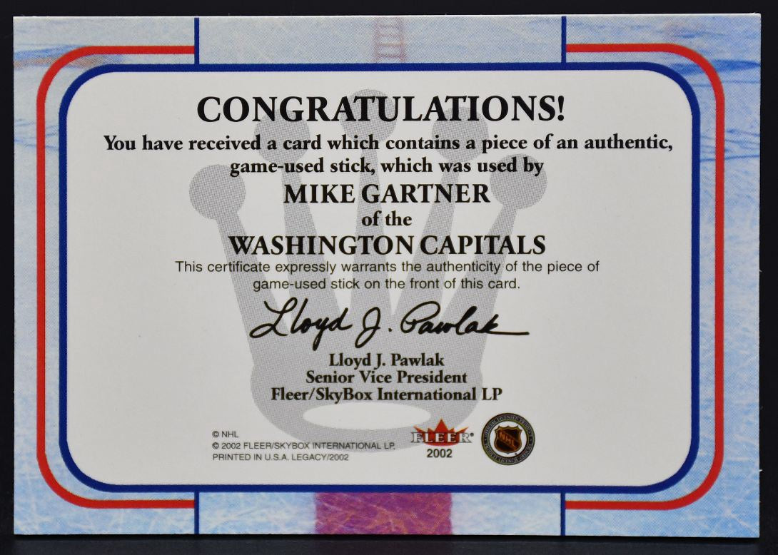 2001-02 Fleer Legacy Hockey Kings Mike Gartner Hockey Stick