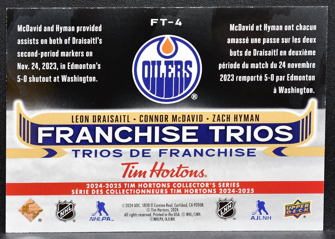 2024-25 UD Tim Hortons Franchise Trios Draisaitl/McDavid/Hyman Oilers 9409
