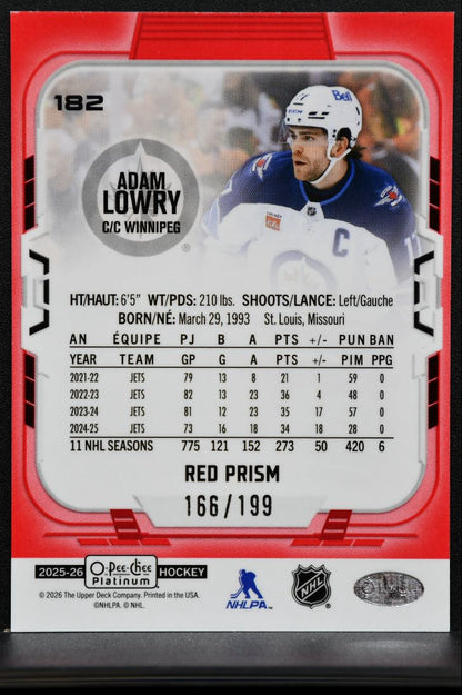 2025-26 O-Pee-Chee Platinum Red Prism Adam Lowry 182 Winnipeg Jets 166/199 3703
