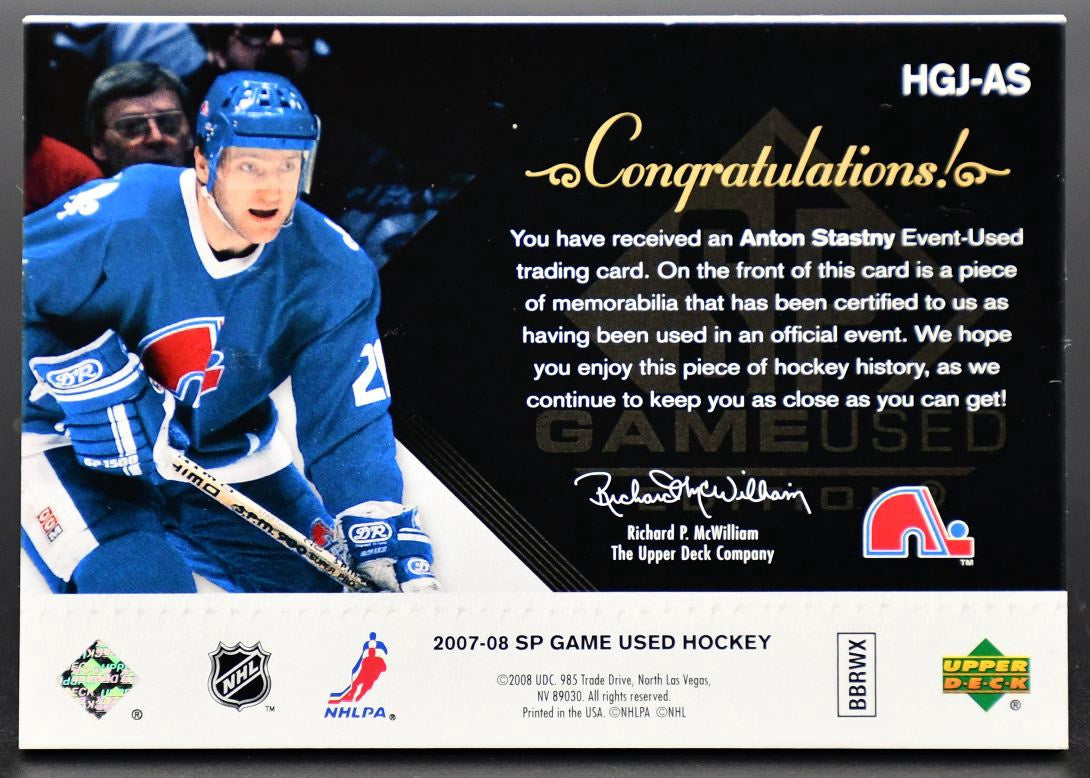 2007-08 SP Game Used Legends Classic Game Patch Stastny HGJ-AS 31/50 Jersey