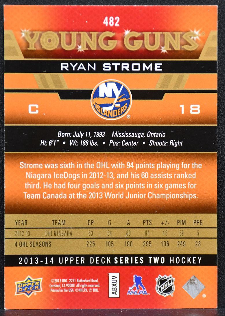 2013-14 UD Series 2 Young Guns UD Exclusives Ryan Strome 482 Islanders RC /100 3919