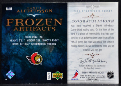 2006-07 UD Artifacts Frozen Swtaches Daniel Alfredsson 238/250 Jersey 4361