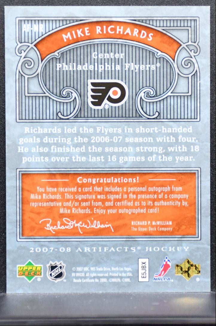 2007-08 Upper Deck Artifacts Auto-Facts Mike Richards AF-MR Flyers Auto 1236