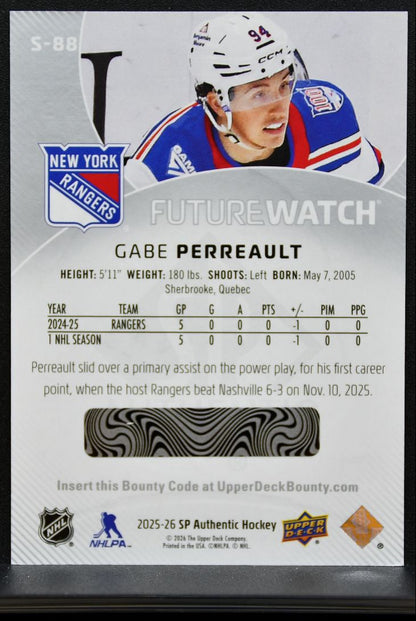 2025-26 SP Authentic Future Watch Spectrum FX Gabe Perreault Rangers RC 8570